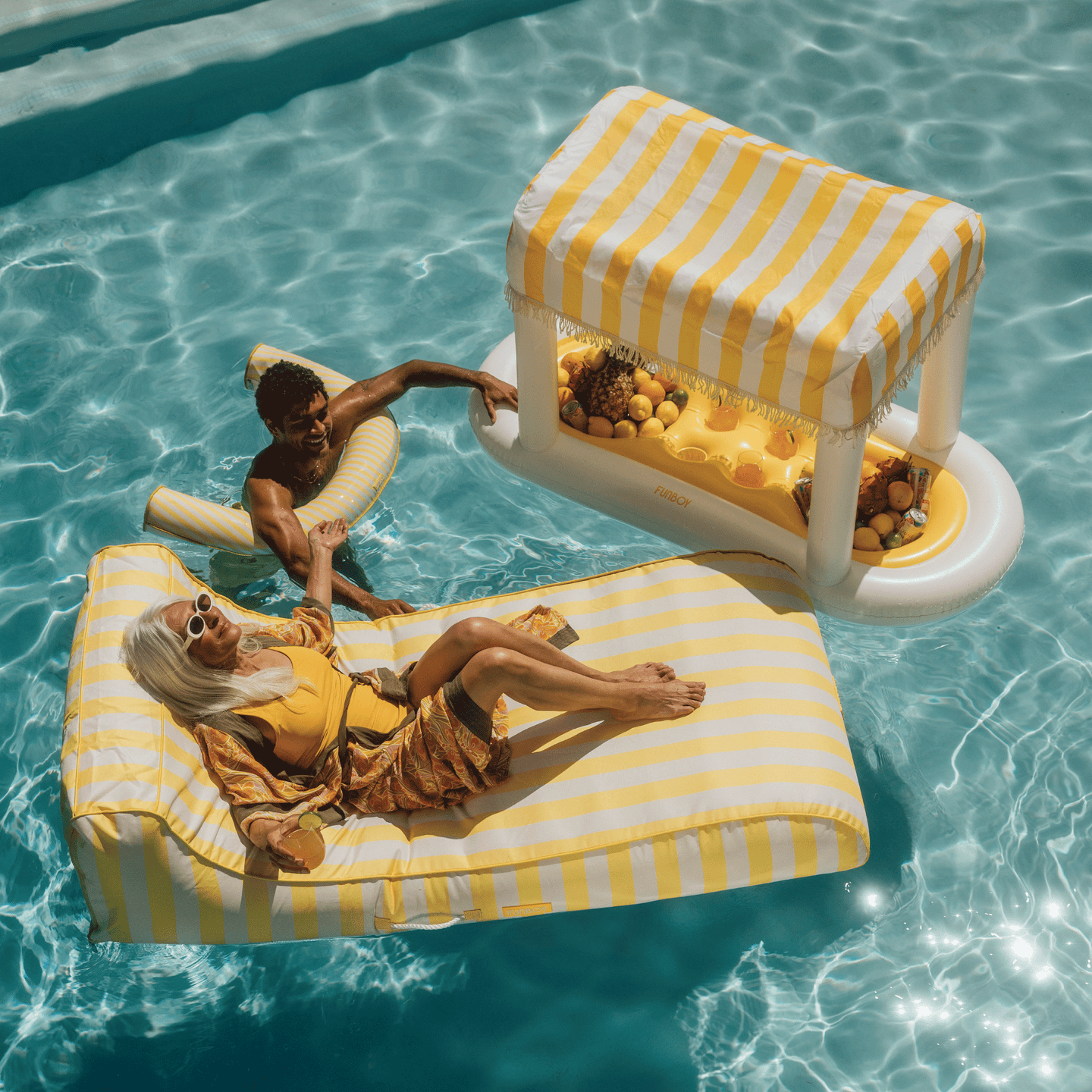 Yellow Stripe Cabana Fabric Noodle Float