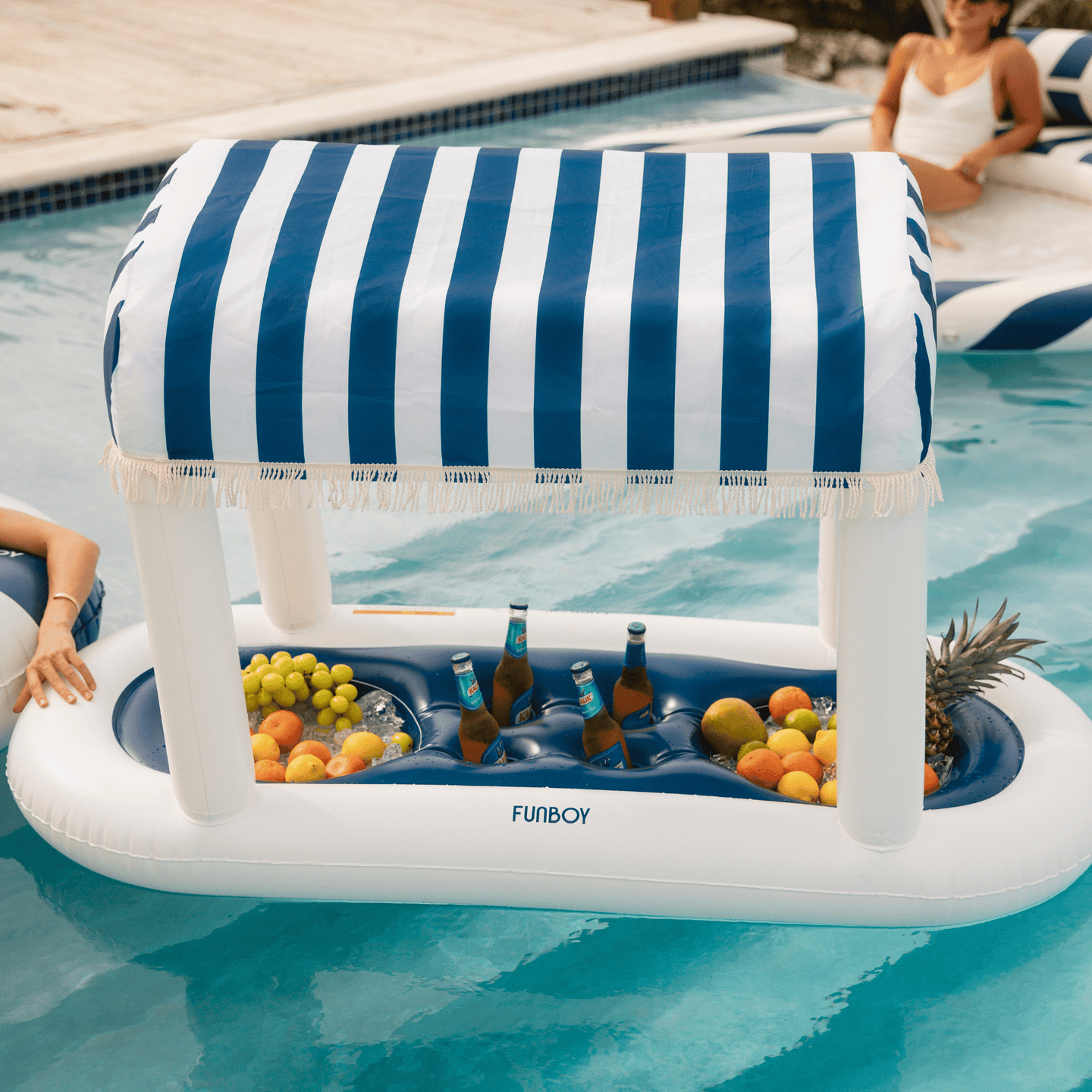 Inflatable Floating Cabana Bar - Navy & White Striped