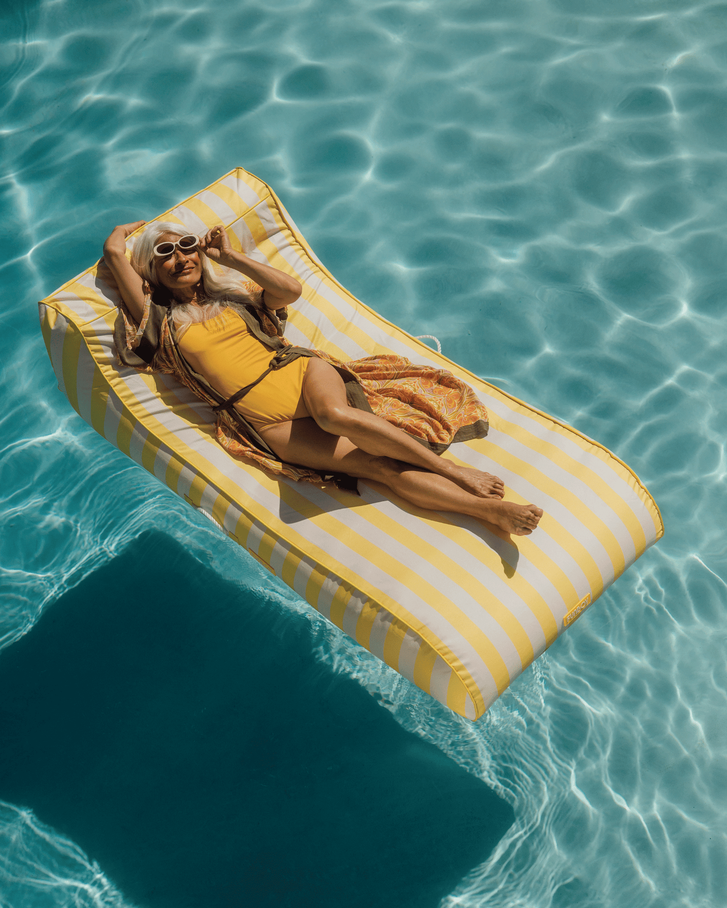 Fabric Colored Pool Float - Yellow Cabana Stripe Lounger